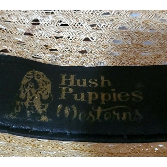 HUSH PUPPIES Mens Western Straw Cowboy Hat Band Wide Brim Feathers Sz 6 3/4 EUC - Picture 6 of 6
